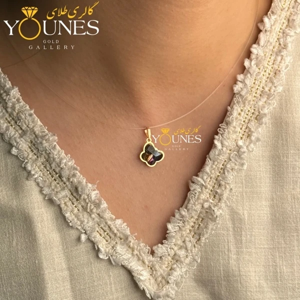 آویز طلا سواروسکی پروانه ای سیاه نارنجی بنفش